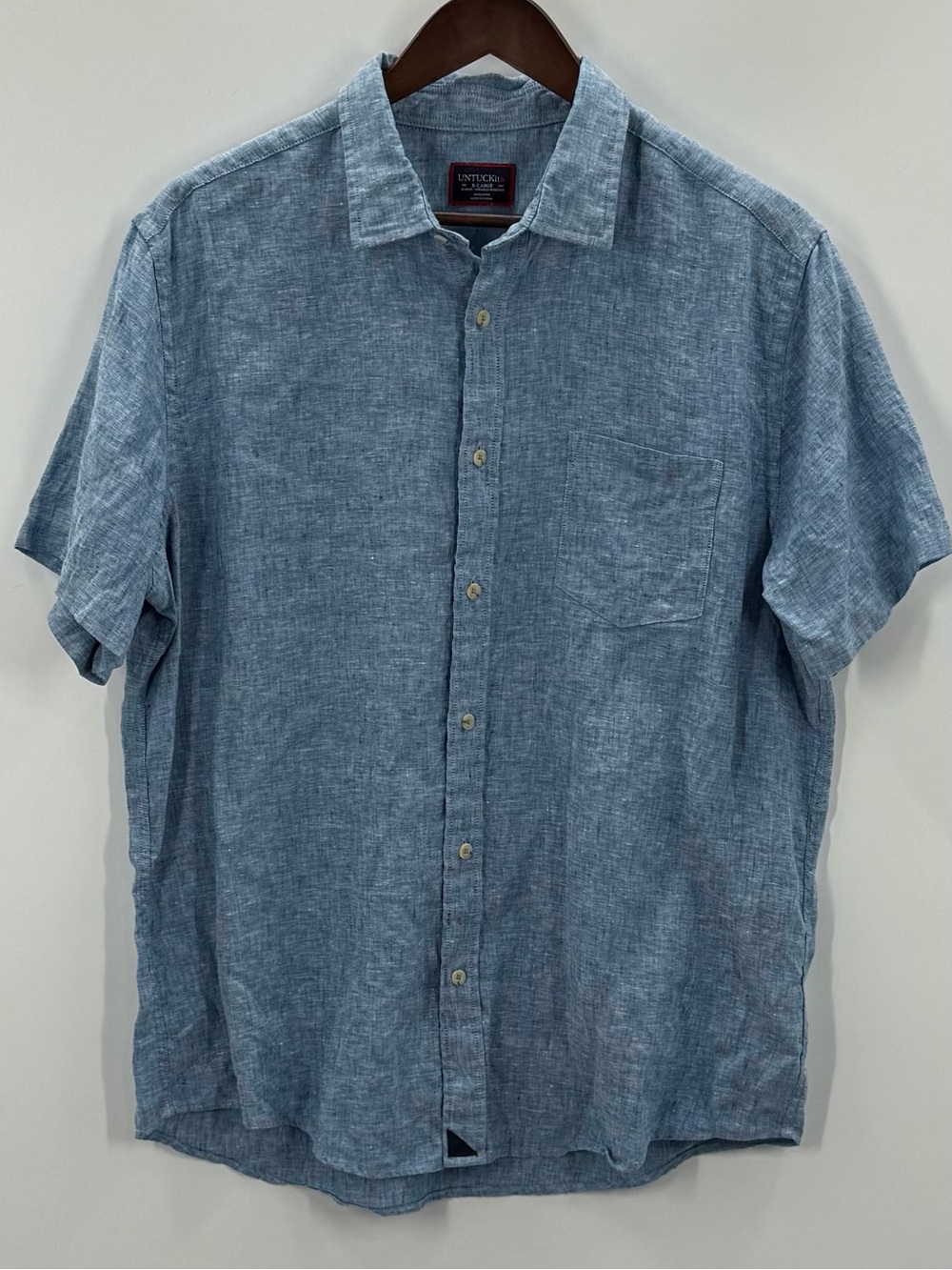 346 UNTUCKit Light Blue Short Sleeve Button-Down Linen Shirt X-Large
